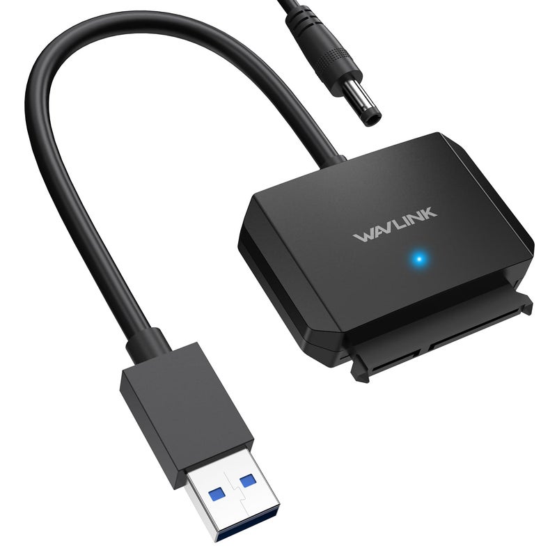 WAVLINK SATA to USB Type-A Hard Drive Cable, 5Gbps USB3.0, Supports UASP, External Hard Drive SATA I/II/III Connector, 2.5" SSD/HDD and 3.5" HDD up to 20TB, Power Adapter Included - Image 1